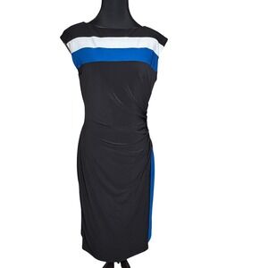 LRL Ralph Lauren Colorblock Jersey Sheath Dress Size 8 Ruched Academia Boss